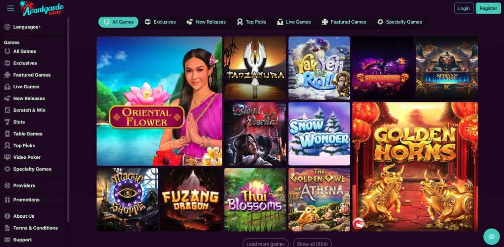 Avantgarde Casino Game Lobby