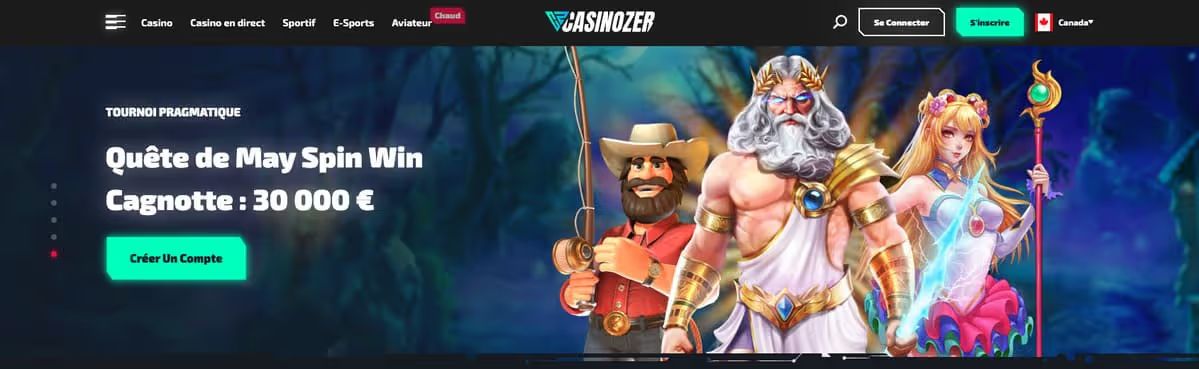 Interface du tableau de bord Casinozer montrant les offres bonus et le portefeuille.