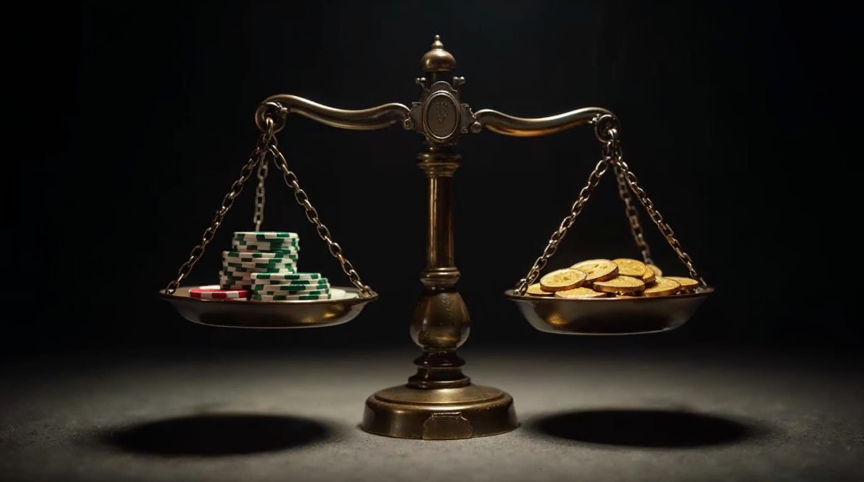 ميزان يعادل رقائق الكازينو مقابل اشتراطات المراهنة