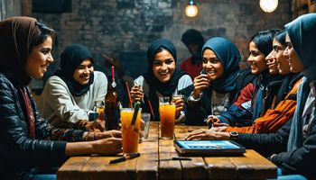 خريطة تُظهر أعلام سبعة منتخبات عربية متأهلة لكأس العالم 2026 فوق منطقة الشرق الأوسط وشمال إفريقيا.