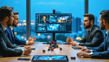 شعاري بلايتك وإيفولوشن مع ميزان عدالة، يرمزان لنزاع قانوني يهز سوق الكازينوهات الإلكترونية.