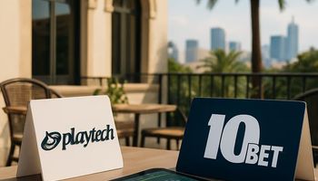 شعارا Playtech و10bet يظهران مع خلفية زرقاء، يرمزان لتوسيع الشراكة في سوق المراهنات السويدية.