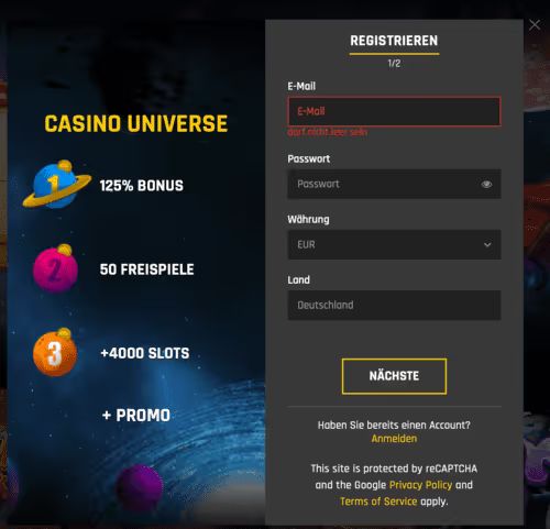 Registrierung im Online Casino