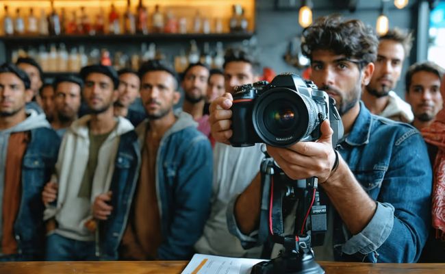 سبعة لاعبين عرب يرتدون قمصان المنتخبات يقفون معًا أمام خلفية شعار كأس العالم 2026.