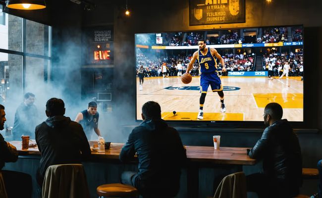 LeBron James celebrates during Lakers NBA playoff game, reflecting rising global sports betting market trends.