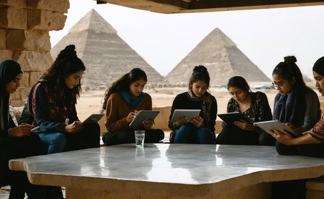 شاشة لعبة سلوت Pyramid Coins تعرض رموز الأهرامات والفراعنة بتصميم مستوحى من مصر القديمة.