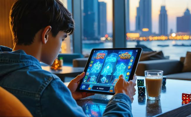 شخص يستخدم هاتفًا ذكيًا للعب ألعاب كازينو Gamzix، يبرز تركيز الشركة على الألعاب المخصصة للجوال.
