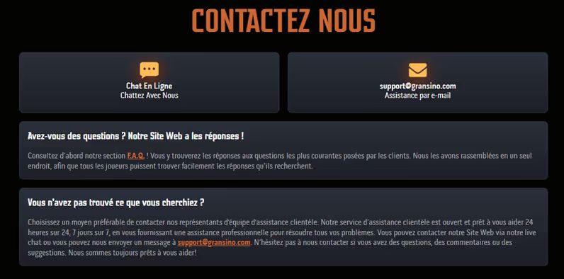 support Gransino casino